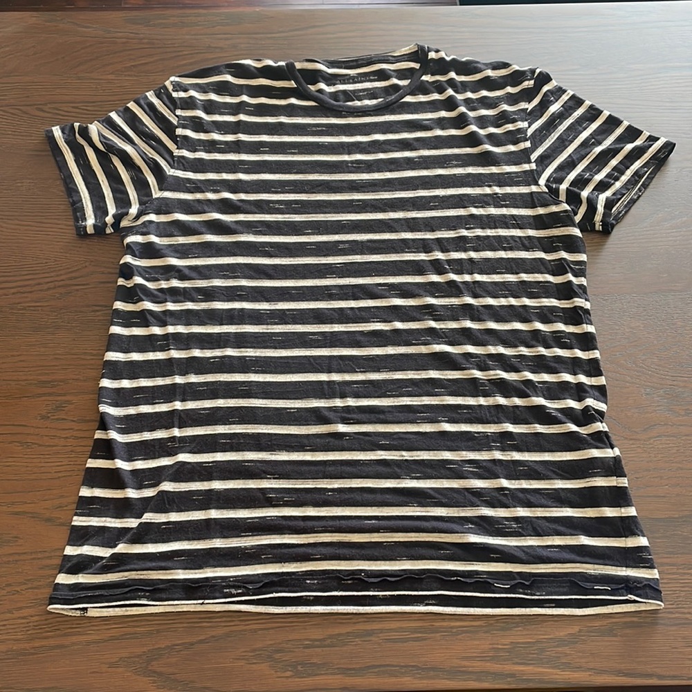 All Saints black and white stripe t-shirt
